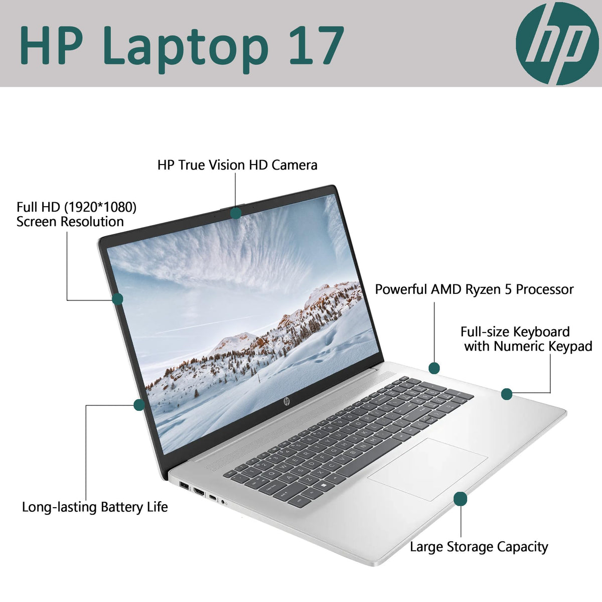 17.3" Full HD Laptop AMD Ryzen 5 32GB RAM 1TB SSD Natural Silver D597127