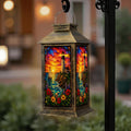 Solar Lantern Outdoor Waterproof Stained Glass Effect LED Hanging Tabletop Lamp F8587