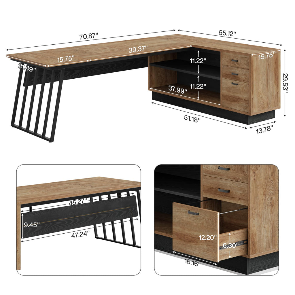71-Inch L-Shaped Executive Desk with Cabinet S749729