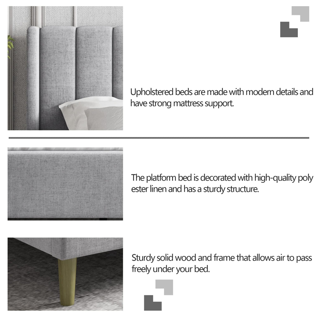 Twin Size Light Gray Linen Upholstered Bed Frame R33849