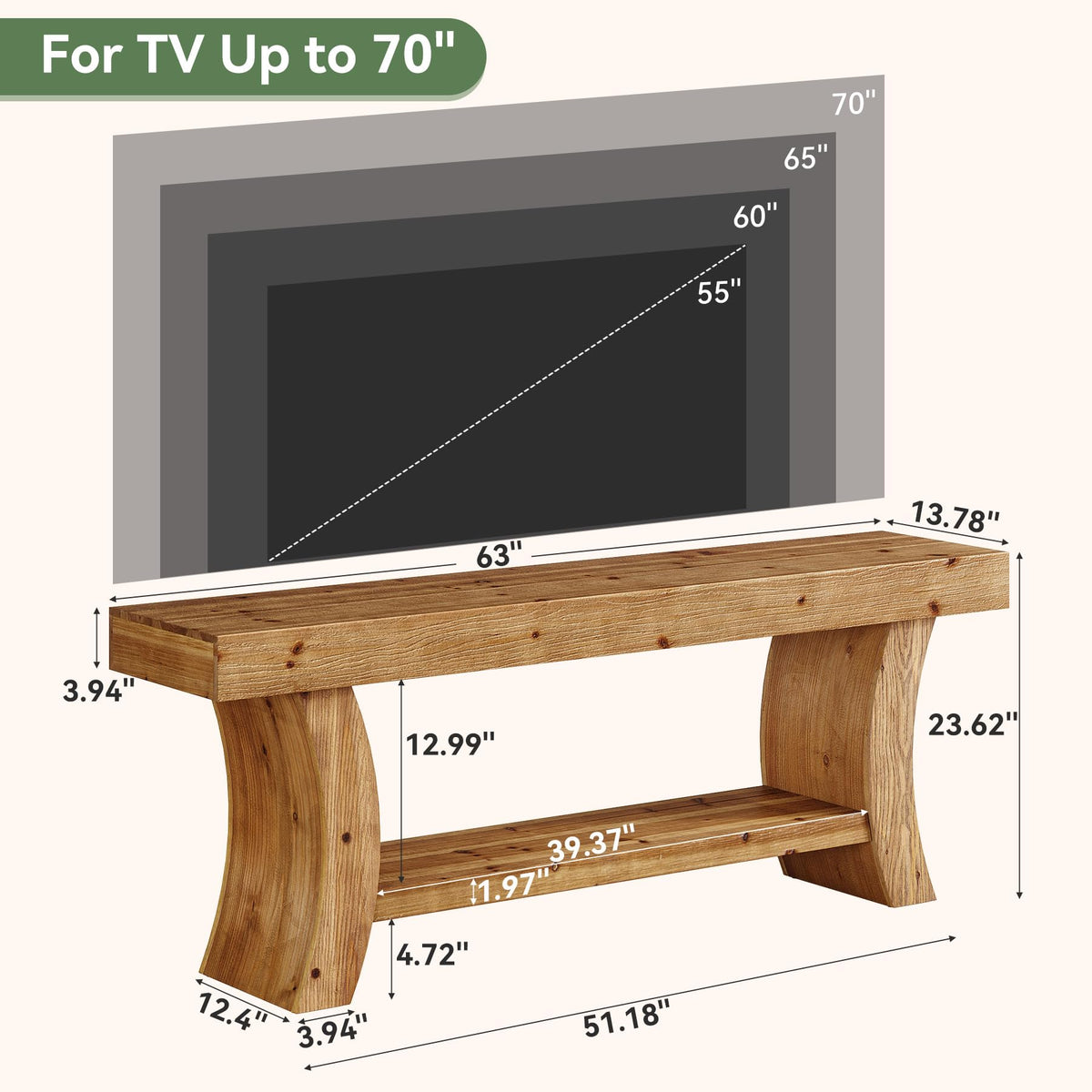 63" Solid Wood TV Stand with Storage Z20813