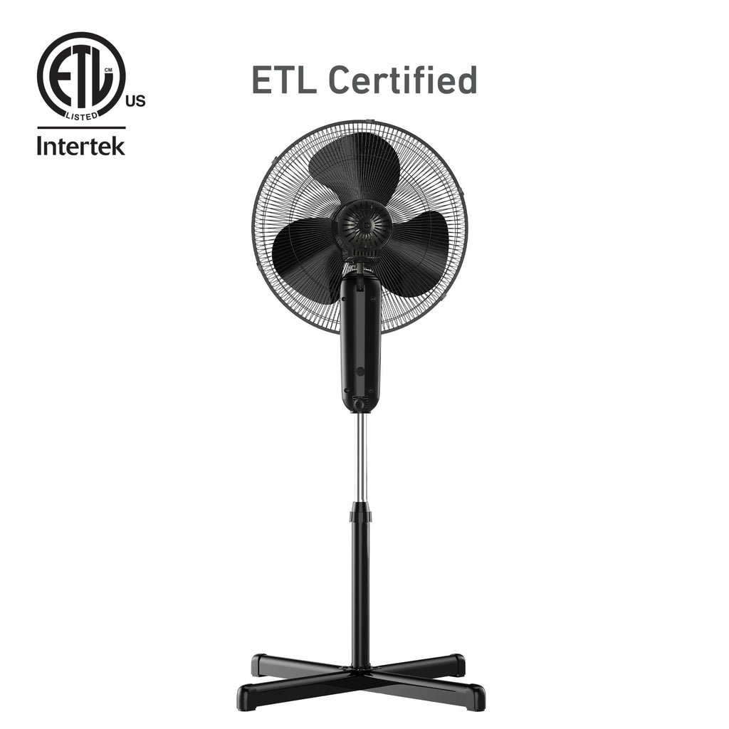 16" Digital Stand Fan, 80° Oscillation, 3 Speeds, Remote Control, Black J533