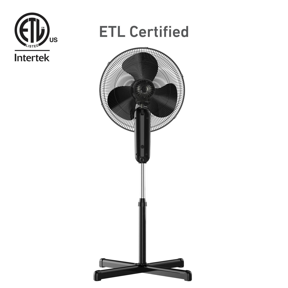 16" Digital Stand Fan, 80° Oscillation, 3 Speeds, Remote Control, Black J533
