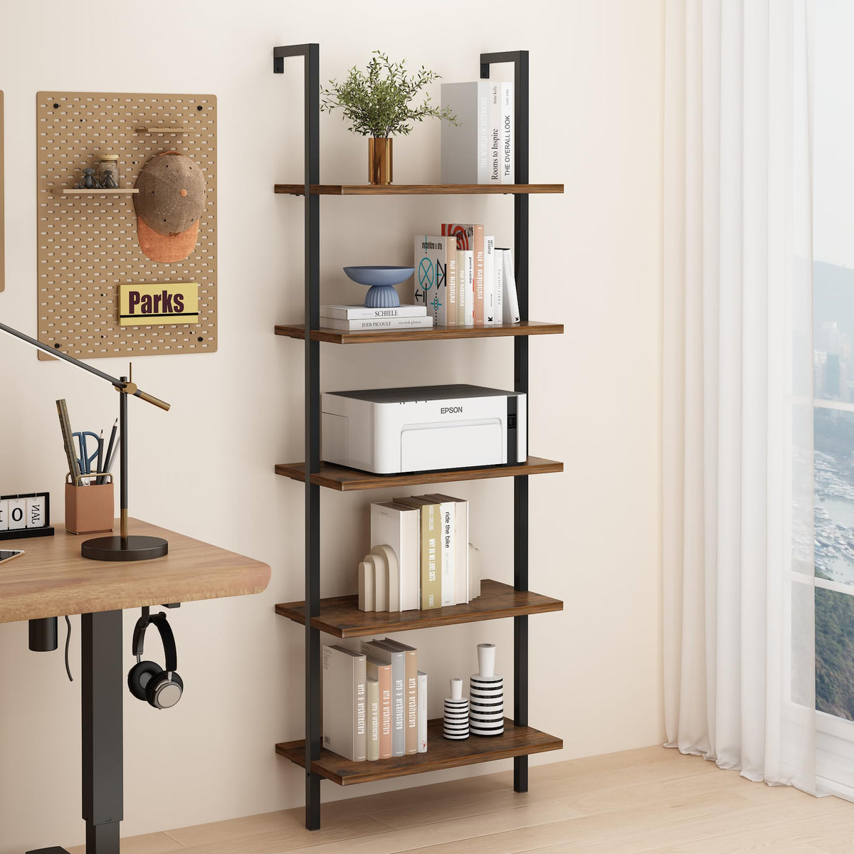 Rustic Brown 5 Tier Wall Mount Ladder Shelf G6332