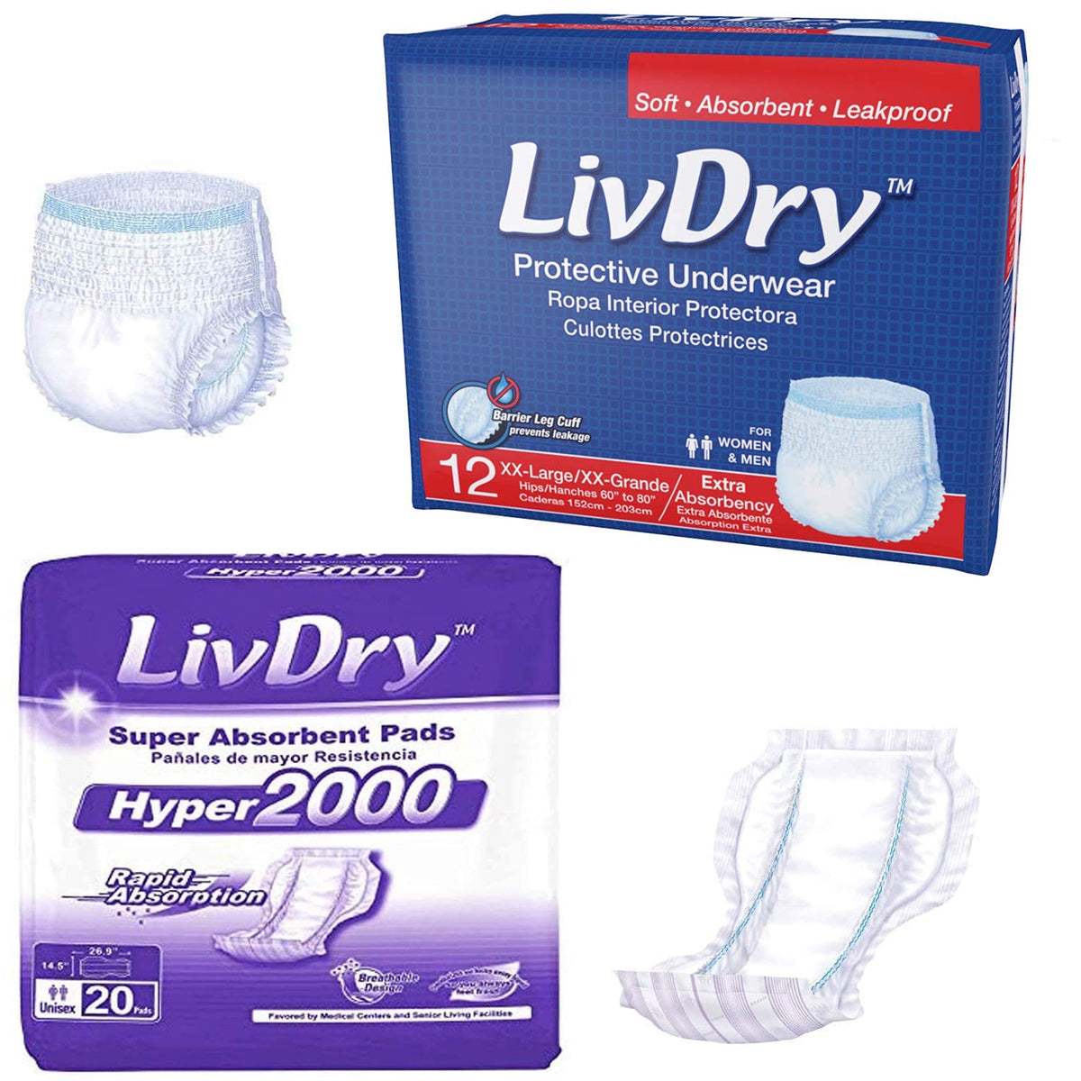 Adult 2XL Incontinence Underwear with Booster Pad Inserts A960059