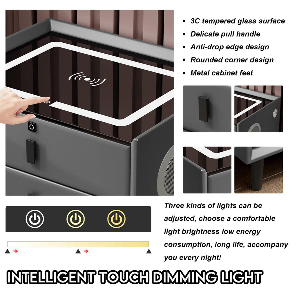 White 3 Drawer Bed End Table with Wireless Charging R4608