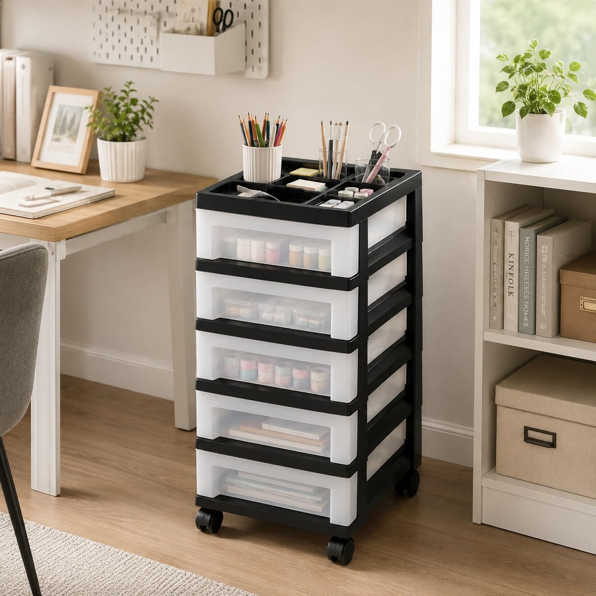 5 Drawer Narrow Storage Cart with Organizer Top W76175