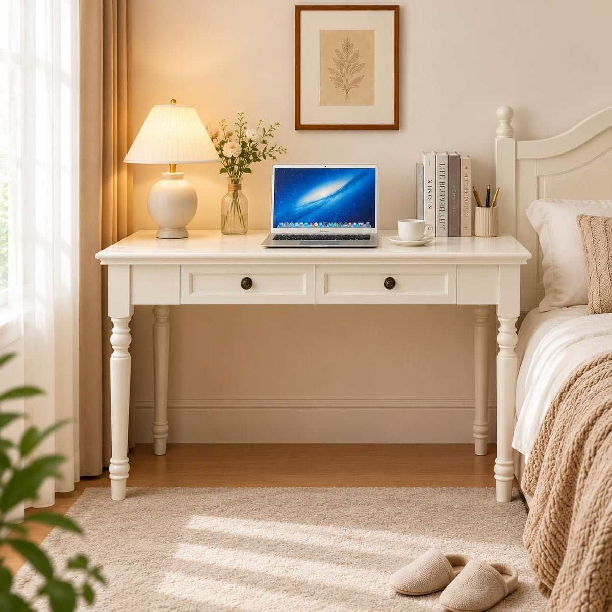 White Writing Desk with Drawers Y5590
