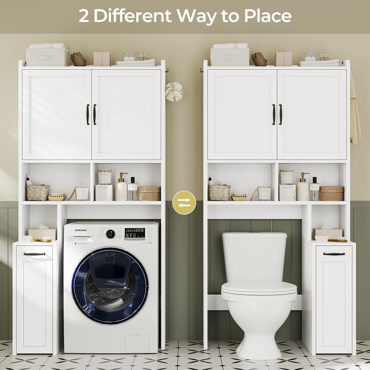 White Over The Toilet Storage Cabinet with Adjustable Shelf C28587