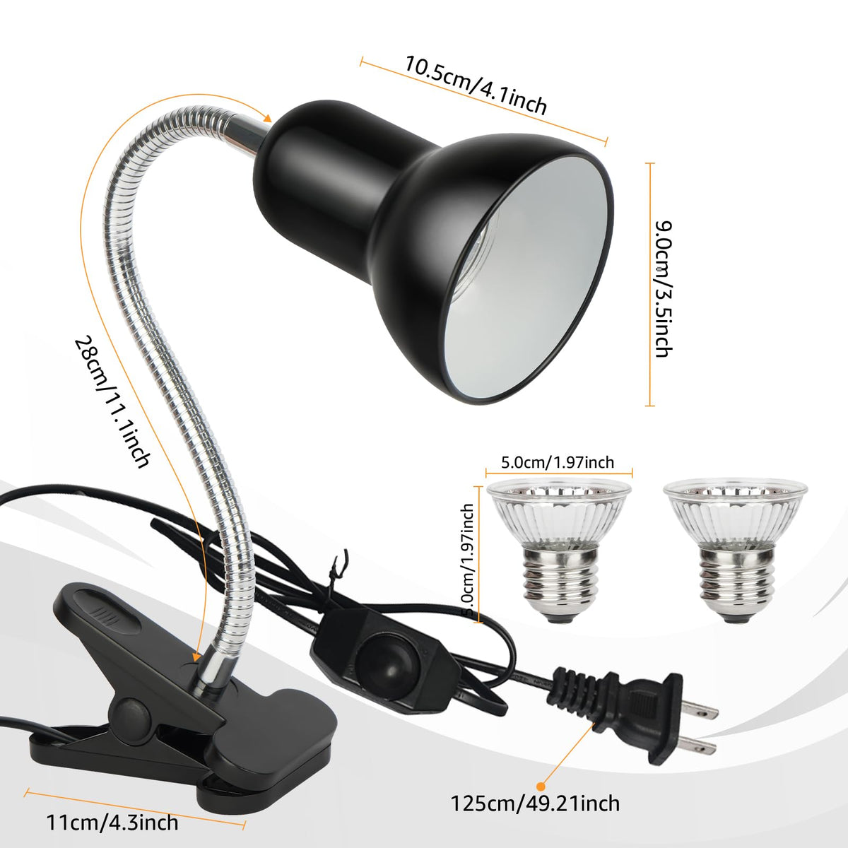 Reptile Heat Lamp UVA/UVB Light with 25W and 50W Bulbs Y96480