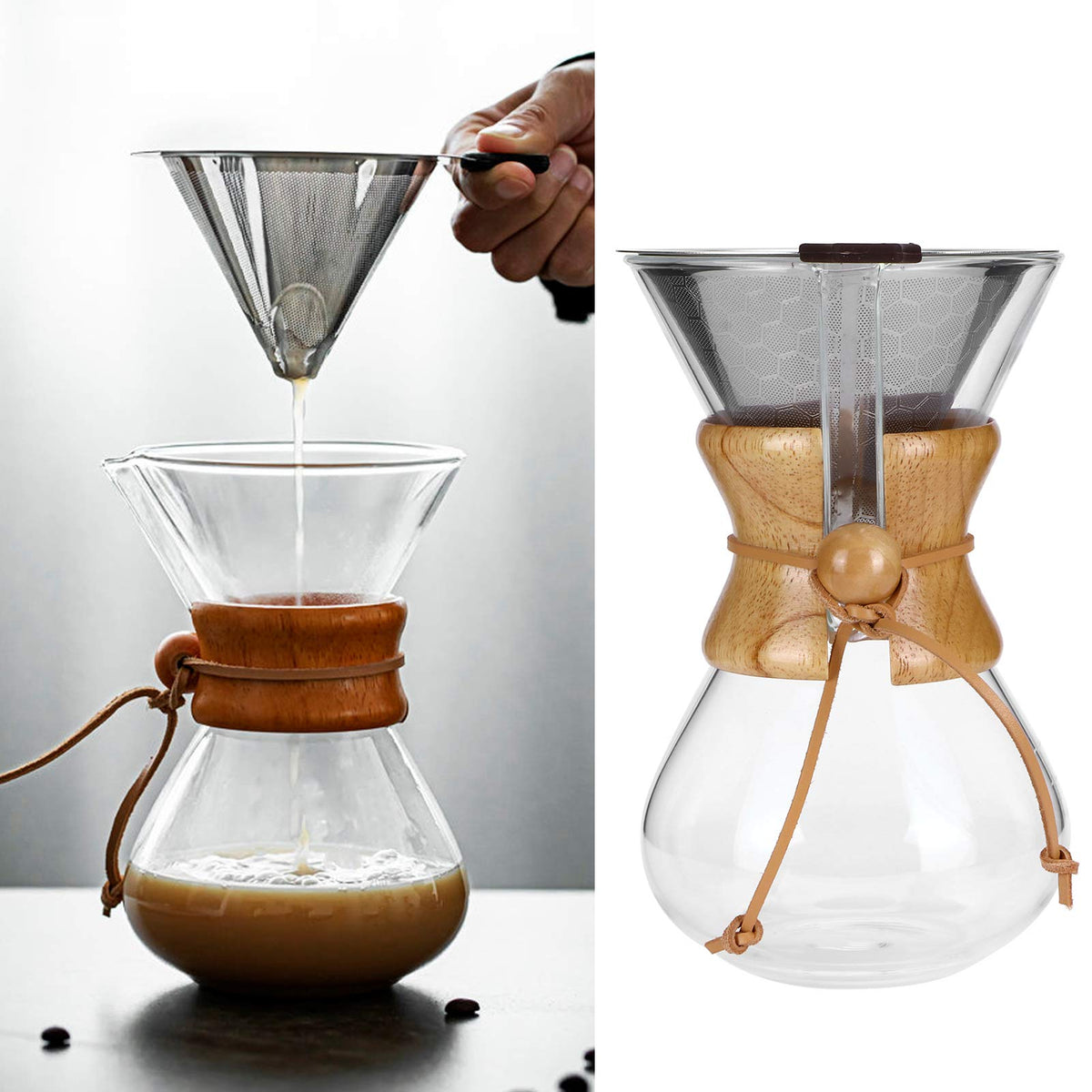 600ml High Temp Glass Coffee Drip Pot with Reusable Filter C759580