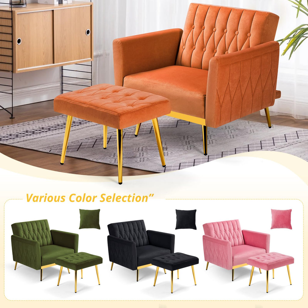 Velvet Accent Chair with Ottoman & Adjustable Backrest W80722