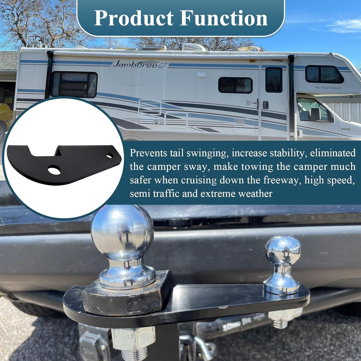 Anti Sway Trailer Hitch Adapter for 2" Square Ball Mounts J7860
