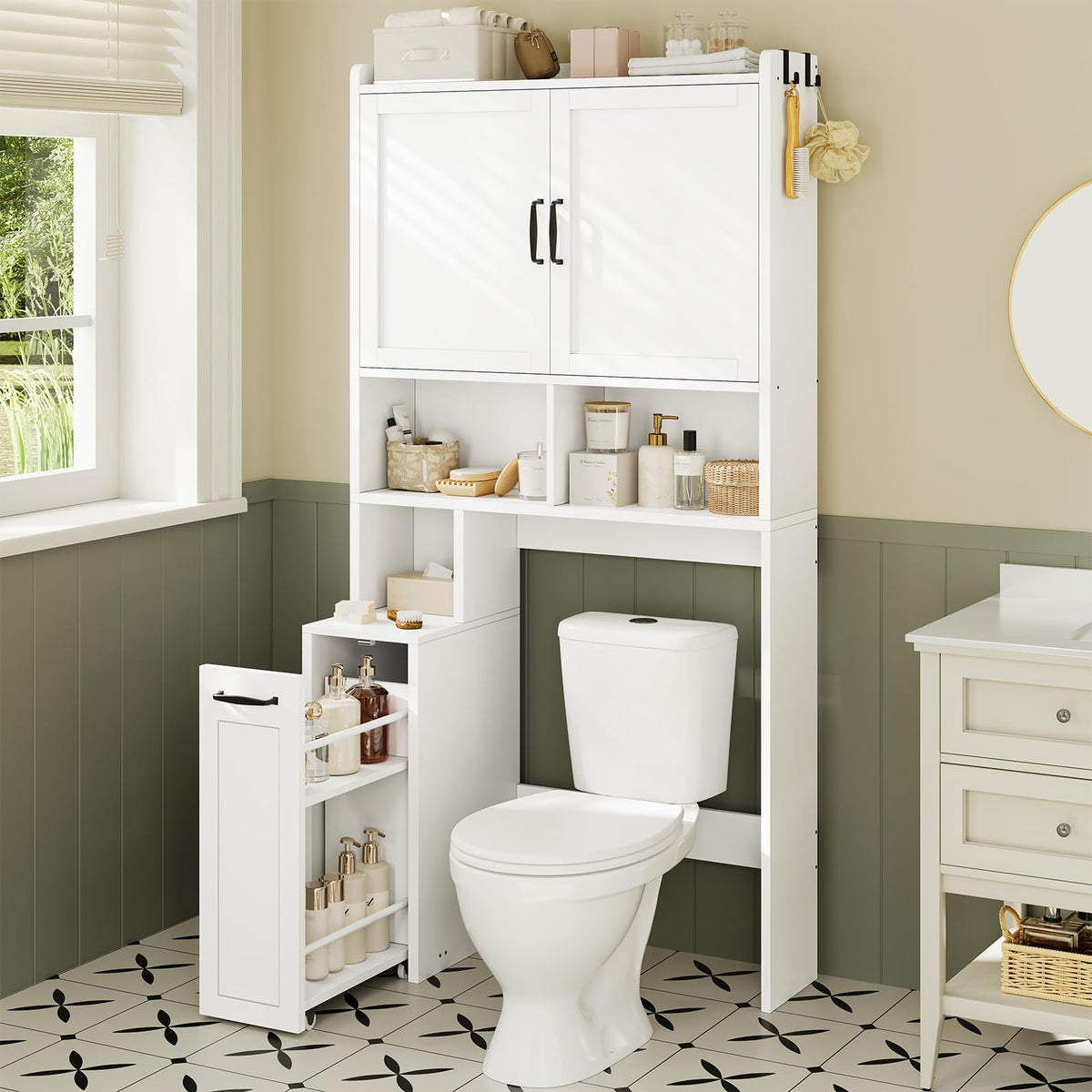 White Over The Toilet Storage Cabinet with Adjustable Shelf C28587