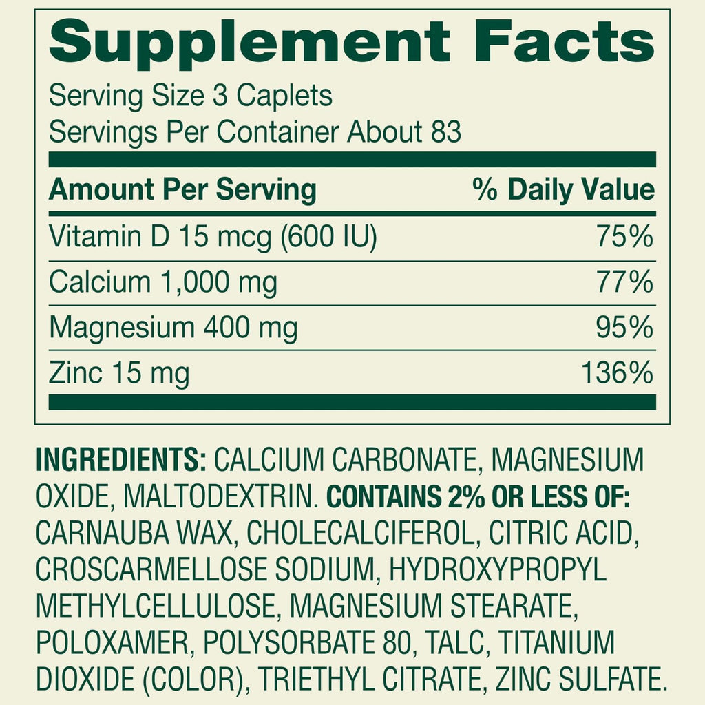 Calcium Magnesium Zinc Plus Vitamin D3 Caplets 250 Ct K185836