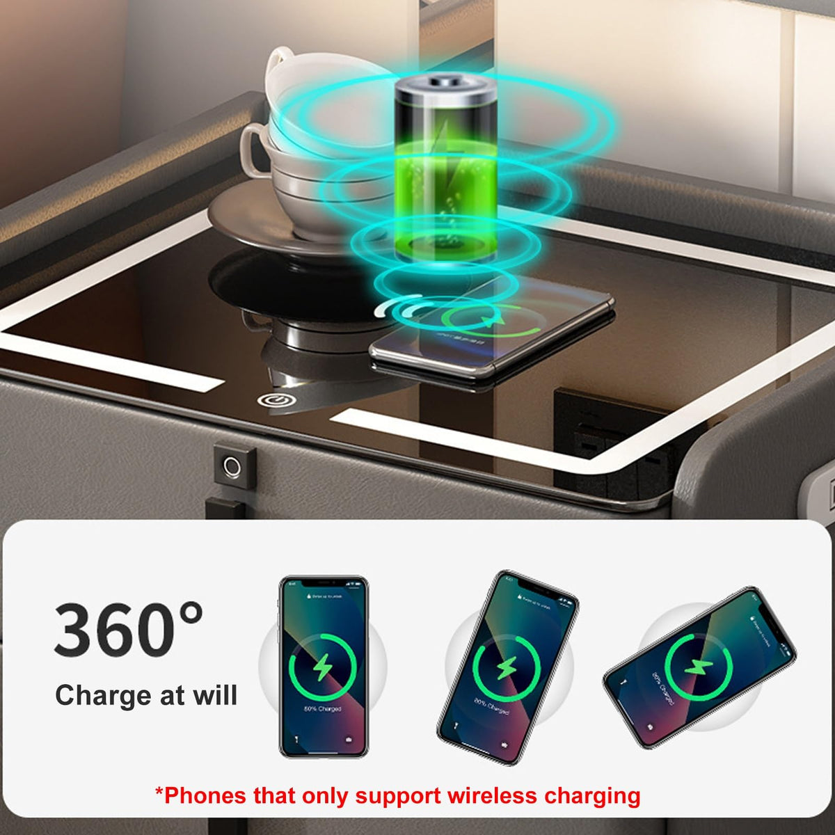 Khaki Nightstand with Wireless Charging Station and 3 Drawers P359583