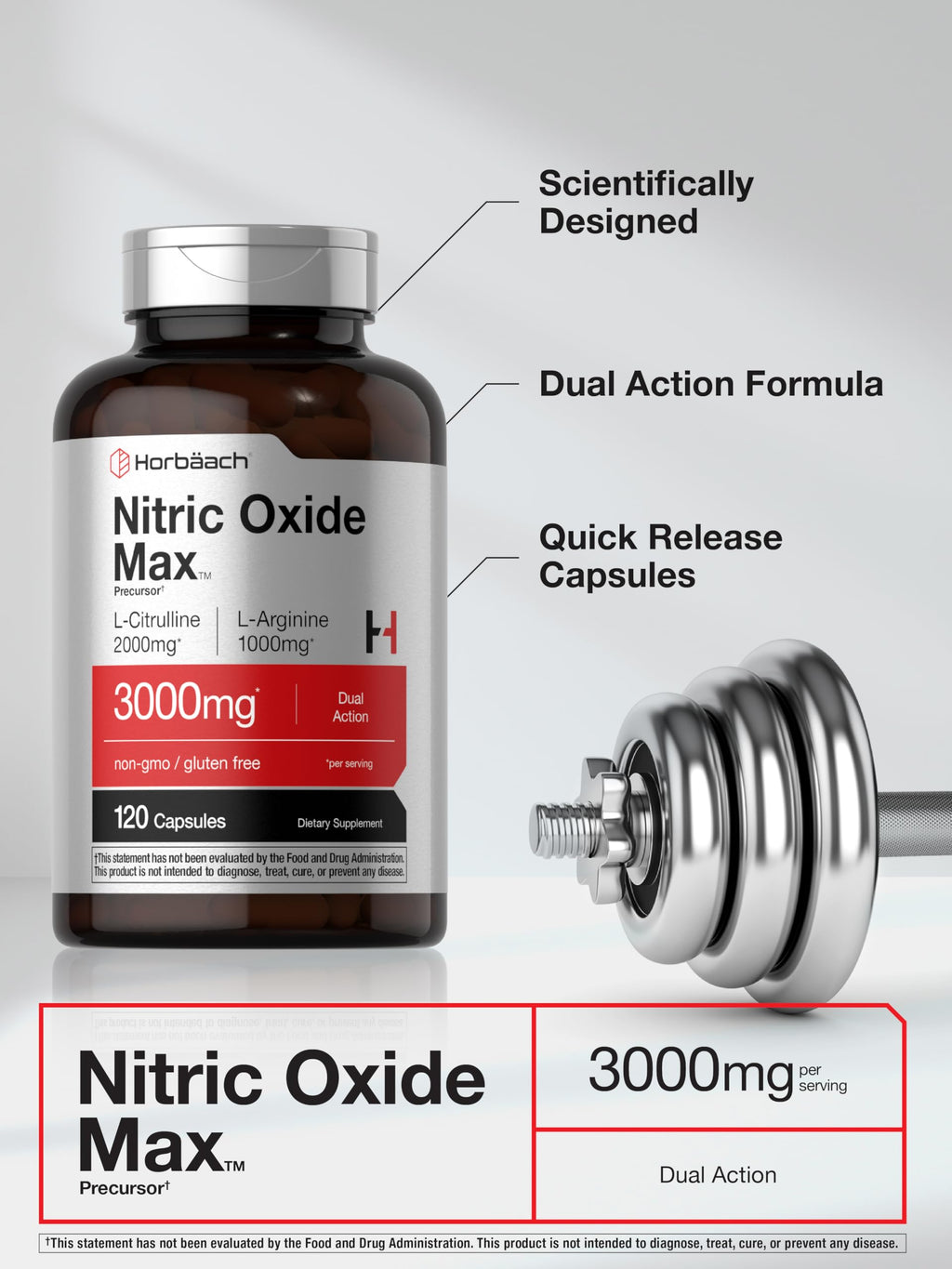 Nitric Oxide Supplement 3000mg 120 Capsules L8266