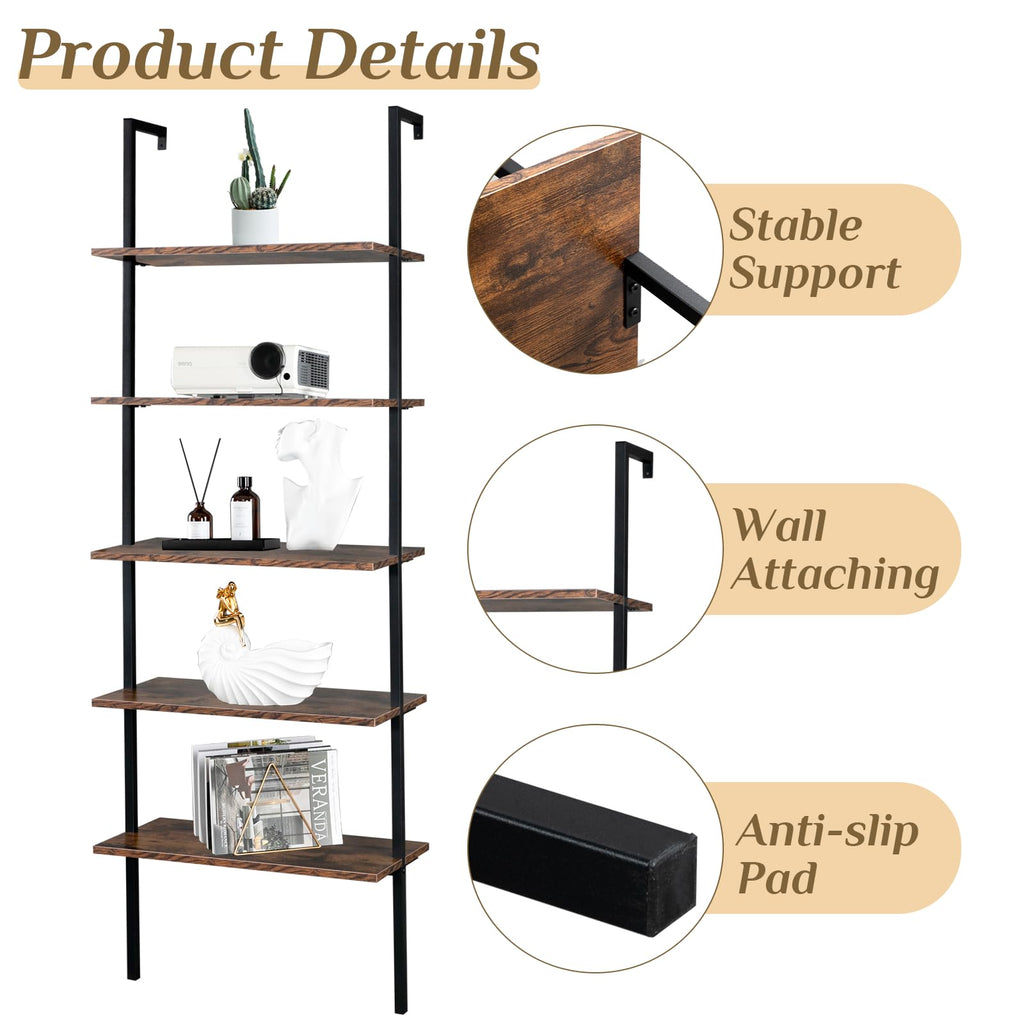 Rustic Brown 5 Tier Wall Mount Ladder Shelf G6332