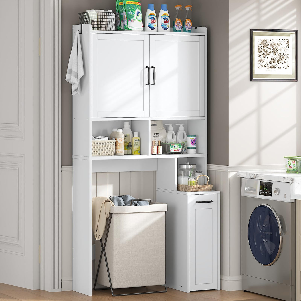 White Over The Toilet Storage Cabinet with Adjustable Shelf C28587