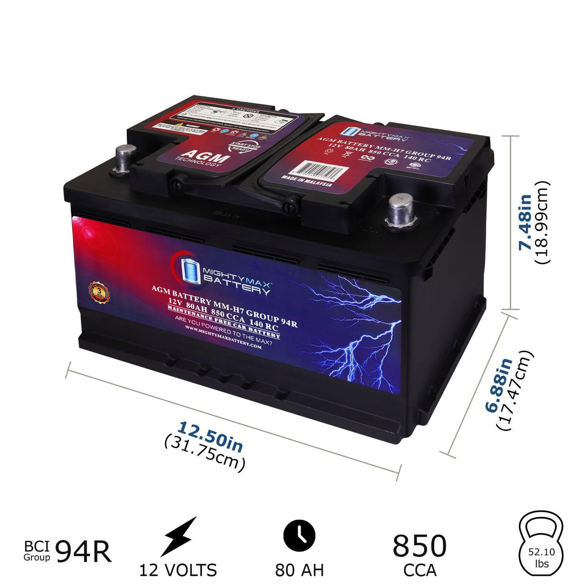 12V 80AH 850 CCA Replacement Battery S23938