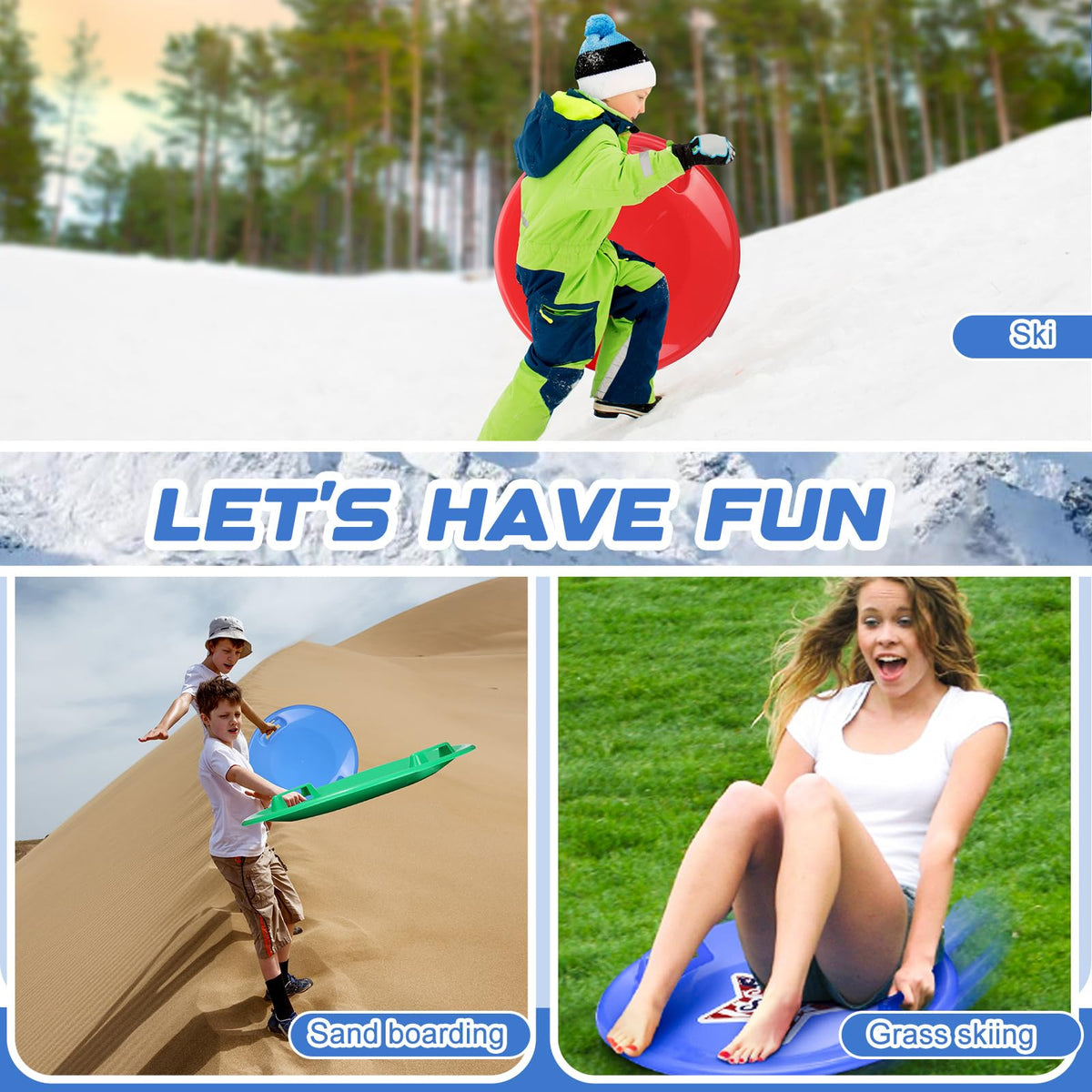 23.6 Inch Round Plastic Snow Saucer Sled with Handles L457021