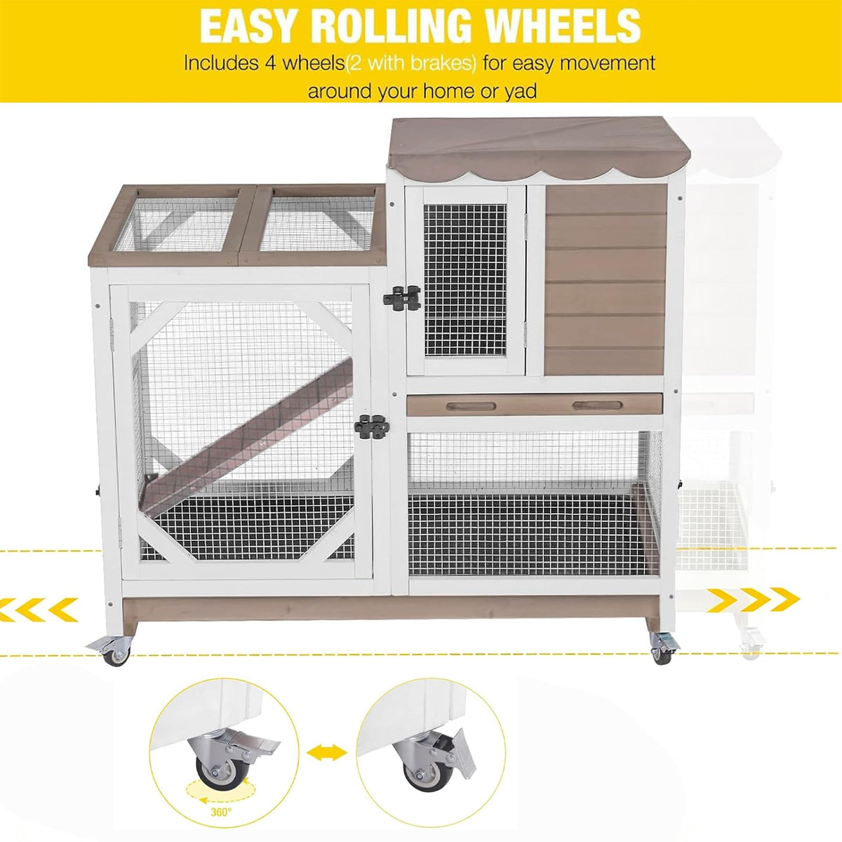 2 Story Wood Rabbit Hutch with Wheels Y983