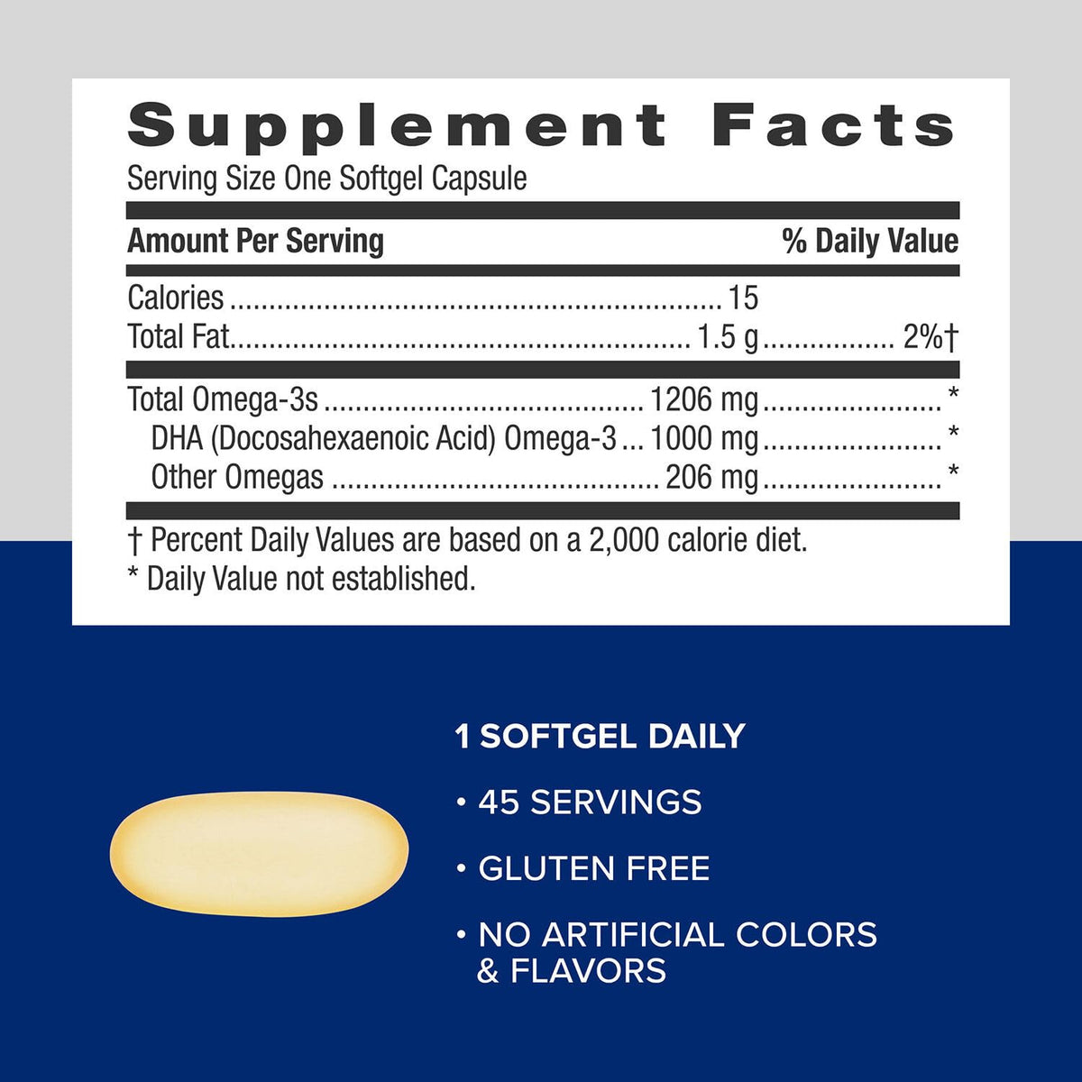 DHA 1000 Omega 3 Supplement 45 Softgels O21889