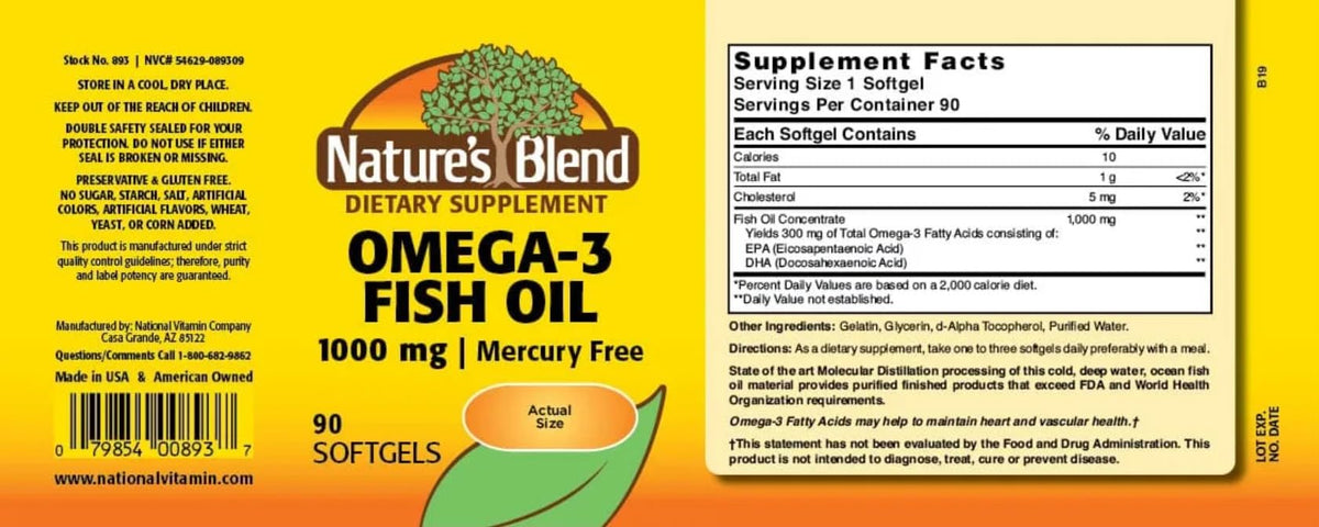 Omega-3 Fish Oil 1000 mg 90 Softgels G83901