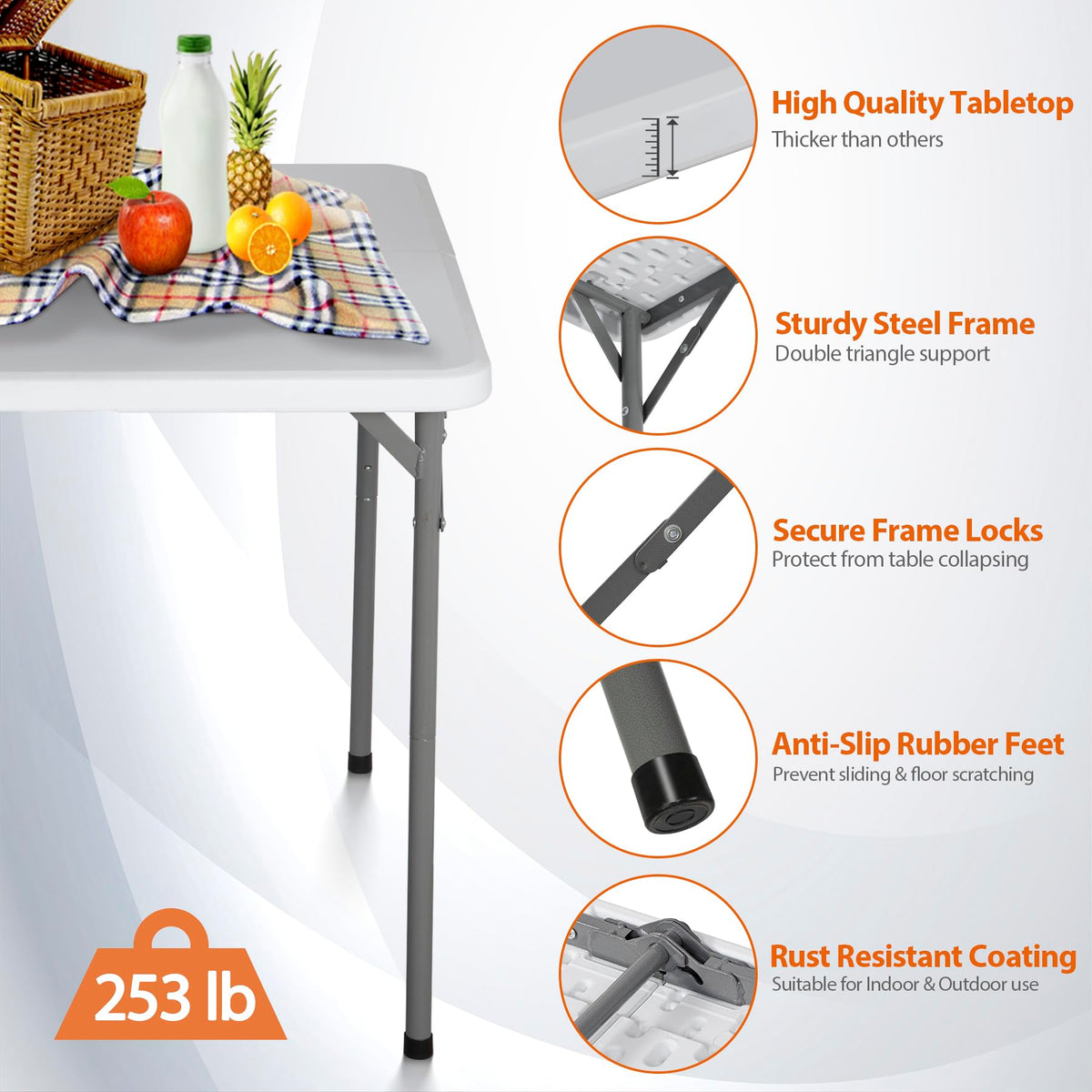 White 3 Foot Folding Card Table with Carrying Handle U482912