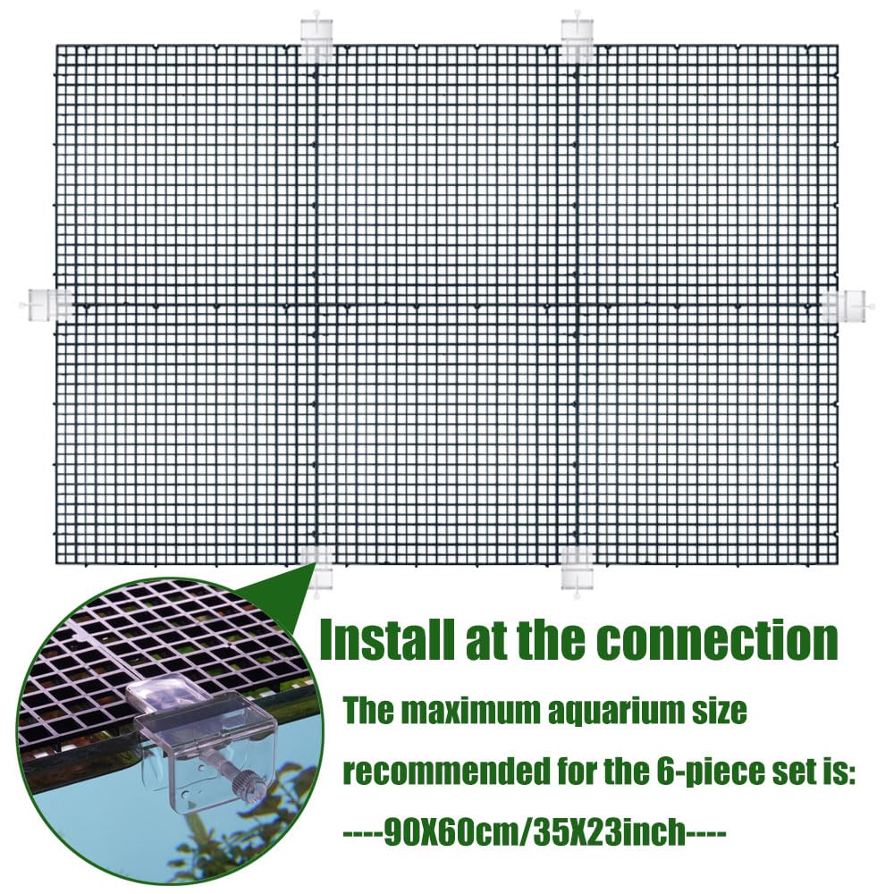 Fish Tank Anti-Jump Set, Aquarium Lid, 8 Pieces Plastic Grid with Brackets and Cable Ties S7258