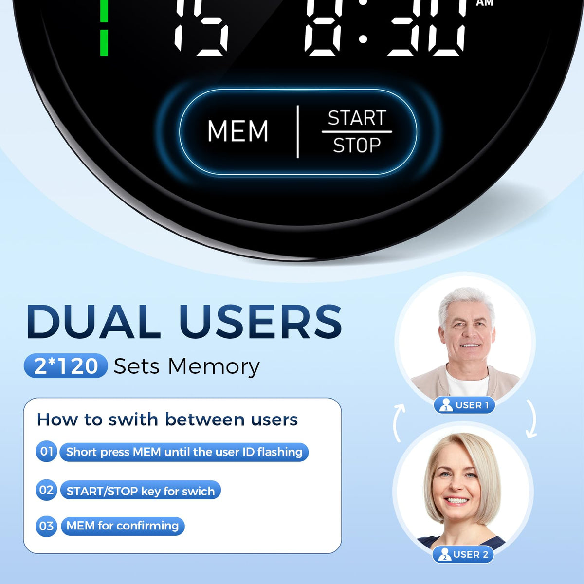 Blood Pressure Monitor Upper Arm Adjustable Cuff Voice Broadcast Large Backlit Display 240 Sets Memory U33464