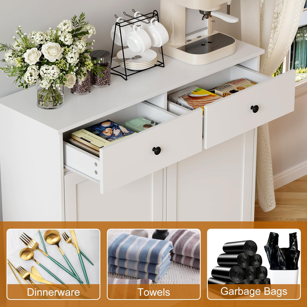 White 2 x 10 Gallon Wooden Tilt Out Trash Can Cabinet Z89148