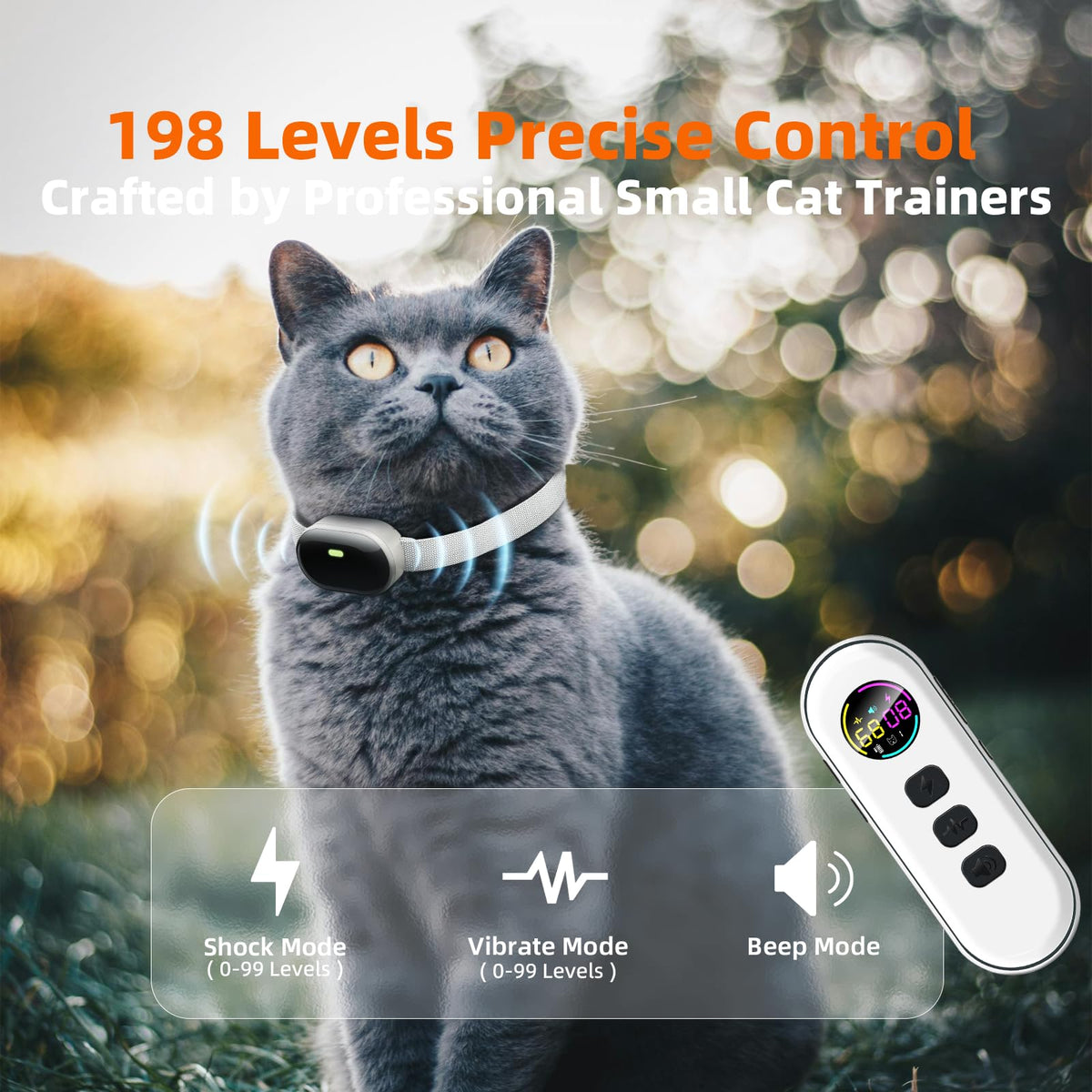 Ultra-Small Cat Training Collar with Remote, Waterproof, Rechargeable (Beige) V717176