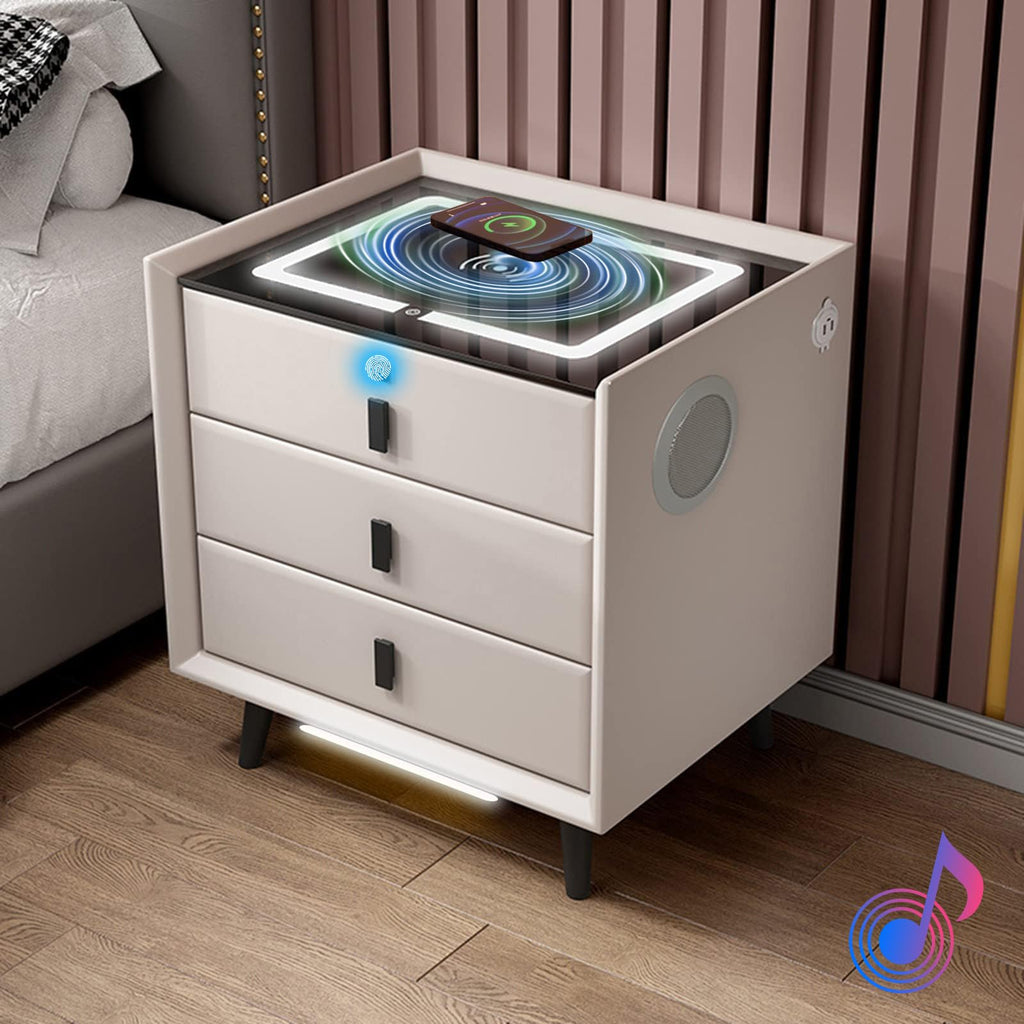 White 3 Drawer Bed End Table with Wireless Charging R4608