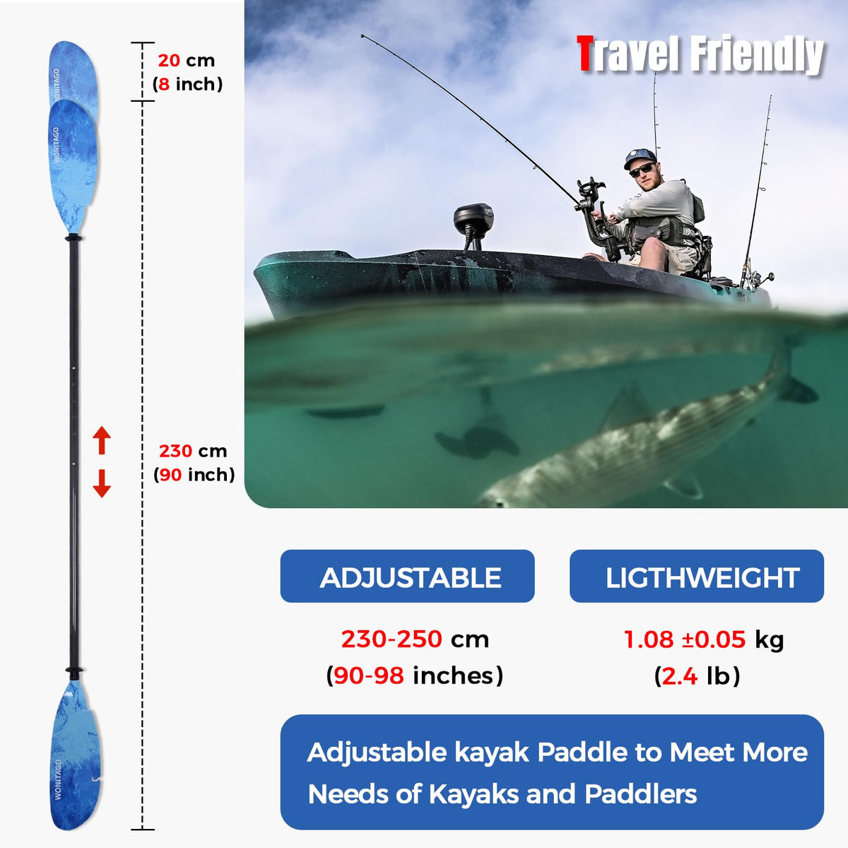 Adjustable Carbon Fiber Kayak Paddle B43509