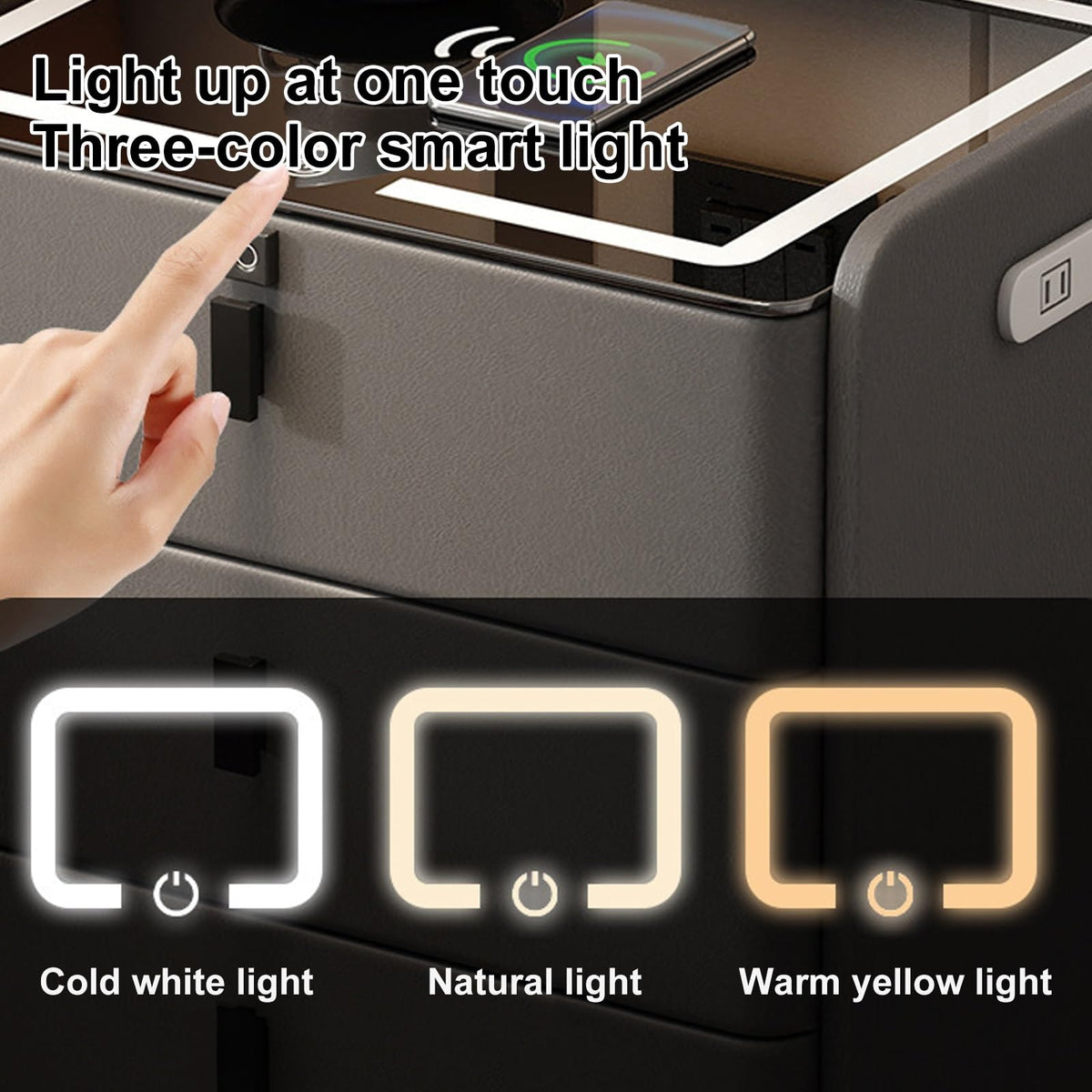 Khaki Nightstand with Wireless Charging Station and 3 Drawers P359583