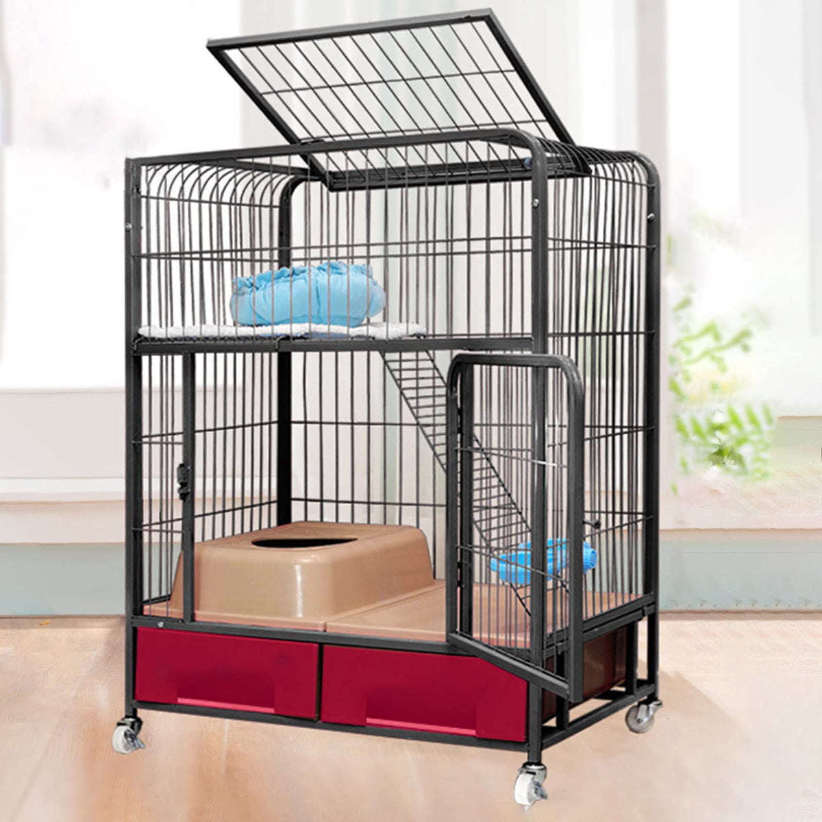 Black Folding Metal Cat Cage Dog Crate D898