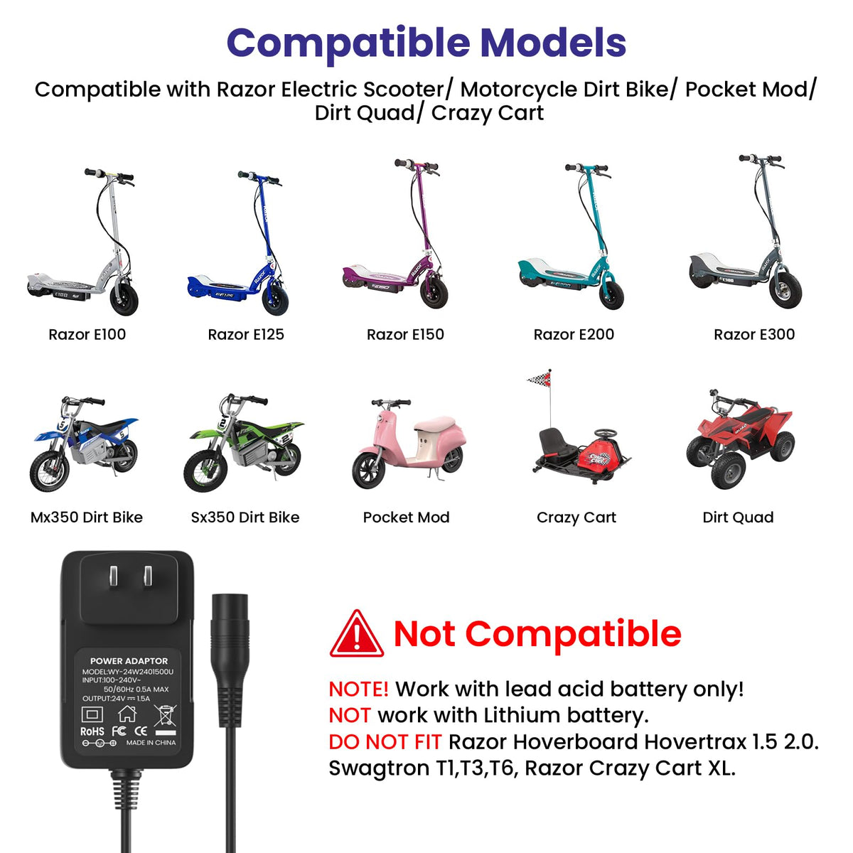 24V Electric Scooter Charger 3-Prong Inline Female Power Cord P562361