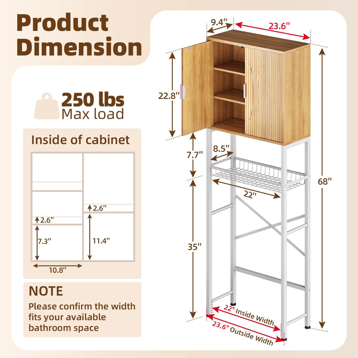 Over The Toilet Storage Cabinet with Adjustable Shelf L7581