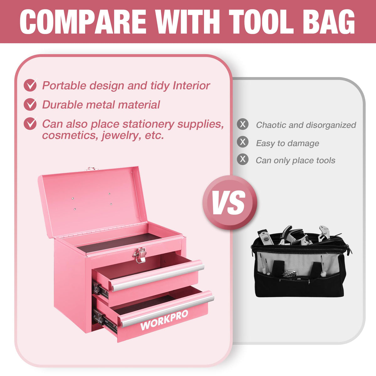 Portable Mini Metal Tool Box with 2 Drawers B9220