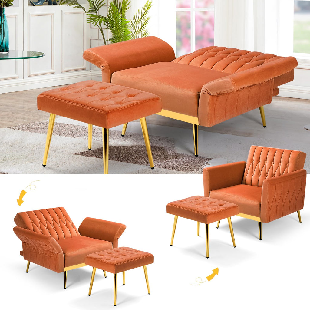 Velvet Accent Chair with Ottoman & Adjustable Backrest W80722