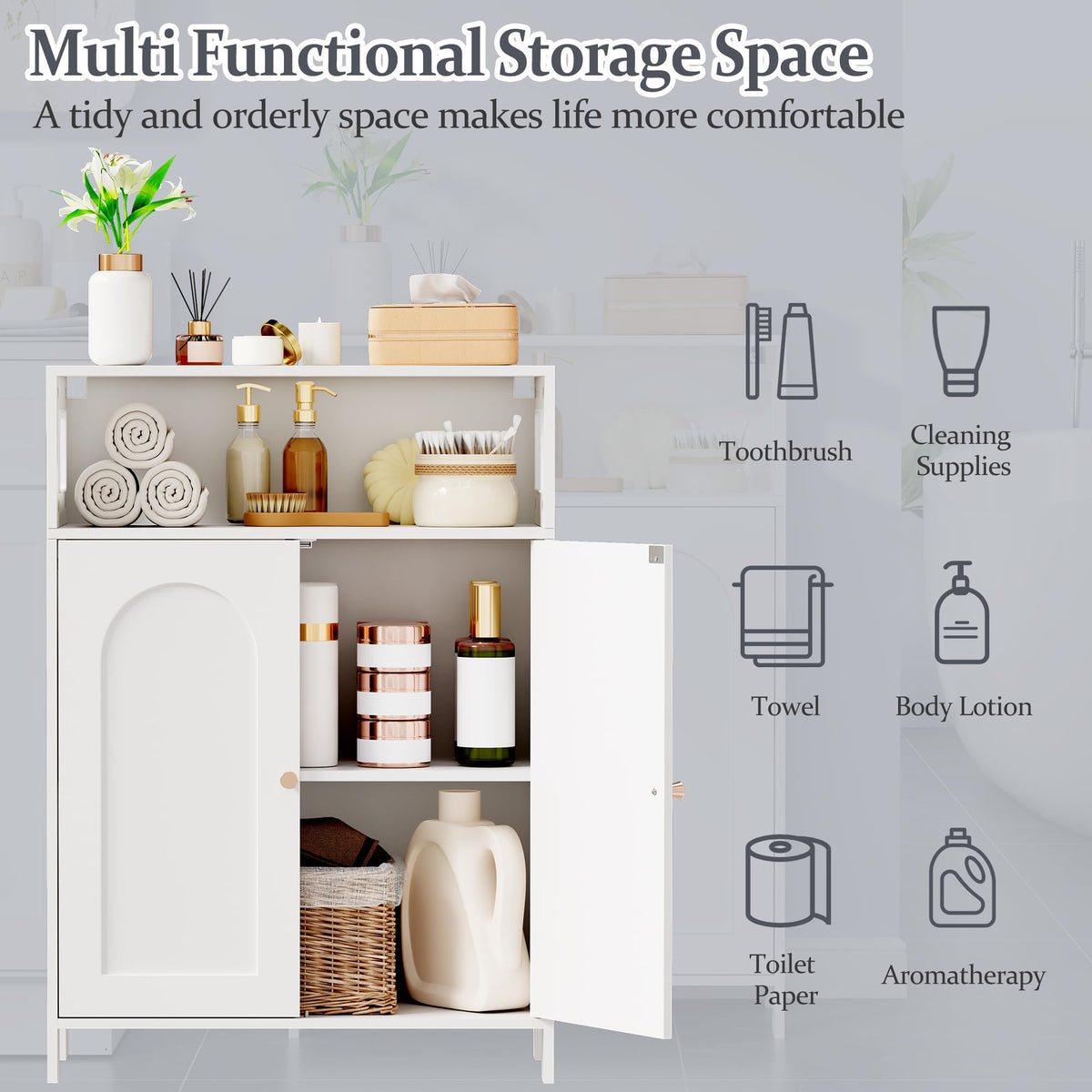 Bathroom Storage Cabinet with Adjustable Shelf & Doors U2112