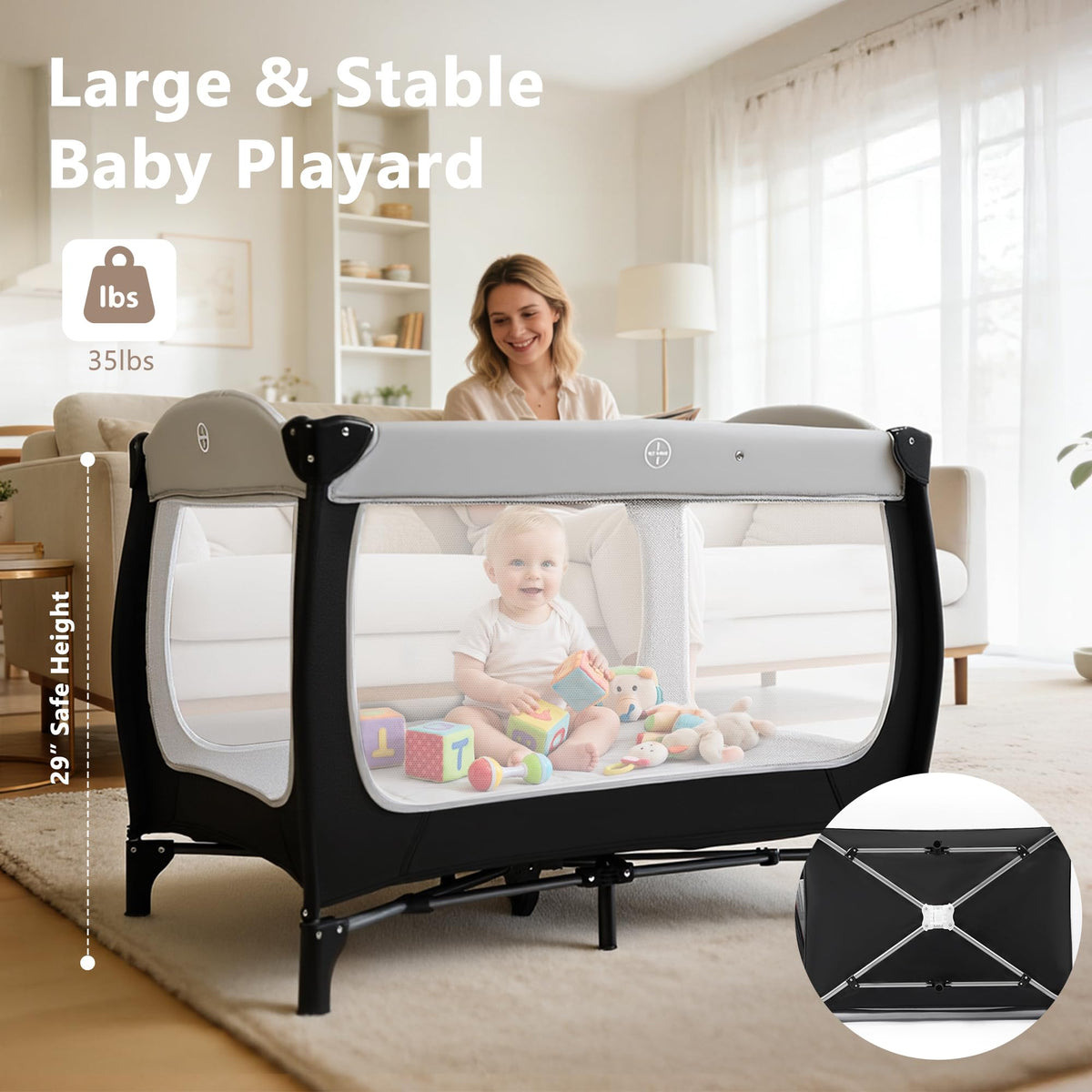 4 in 1 Portable Pack and Play Bassinet, Black E35913