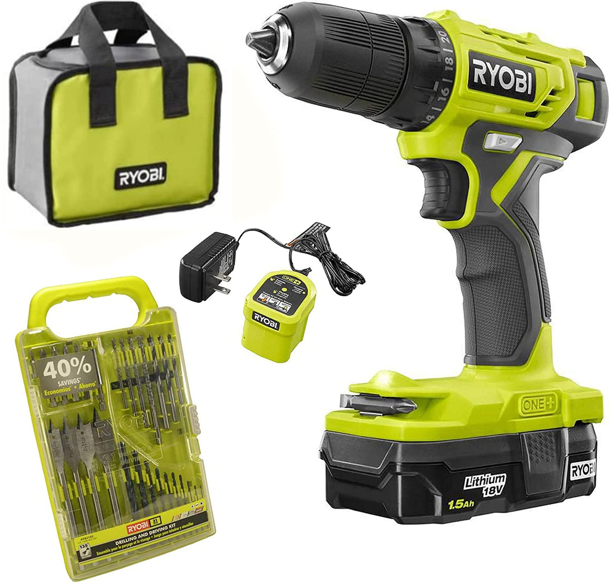 18V 3/8 in. Drill Driver Kit with Bits and Tool Bag U788