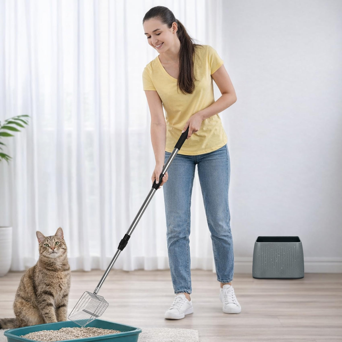 Long Handle Stainless Steel Cat Litter Scoop with Holder E50475