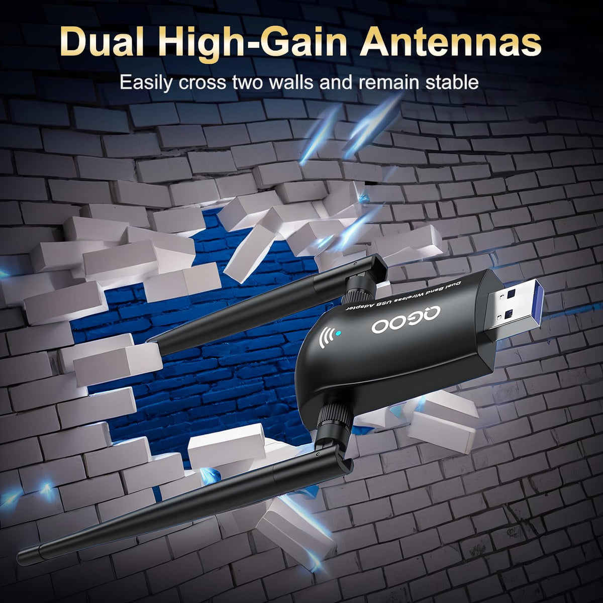 Wireless AC1300Mbps USB 3.0 WiFi Adapter with 5dBi Dual Antennas Y4194