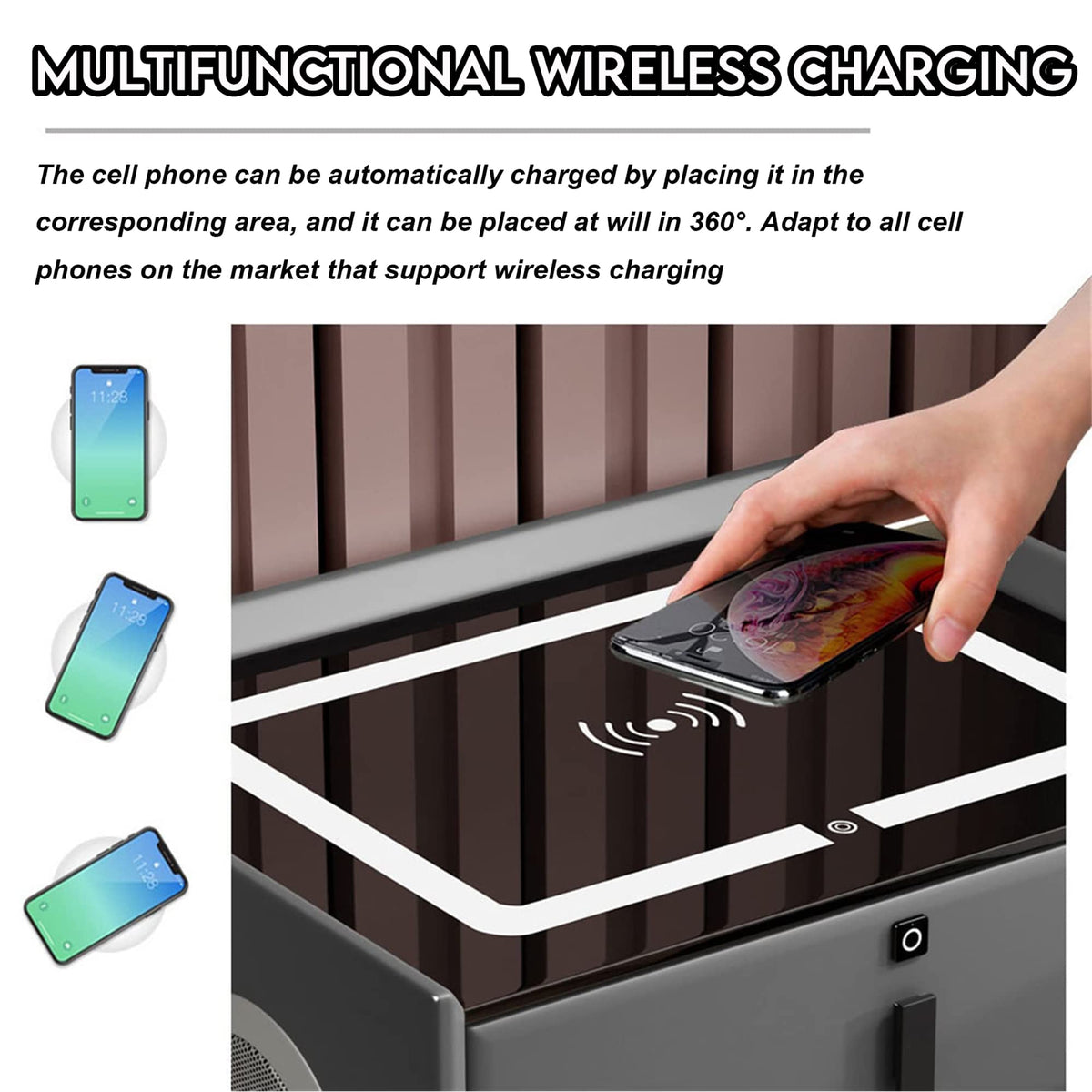 White 3 Drawer Bed End Table with Wireless Charging R4608