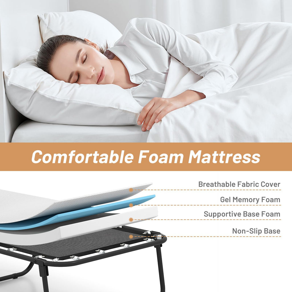 Folding Bed with Mattress Cot Size 75” x 31” Memory Foam Metal Frame L9646