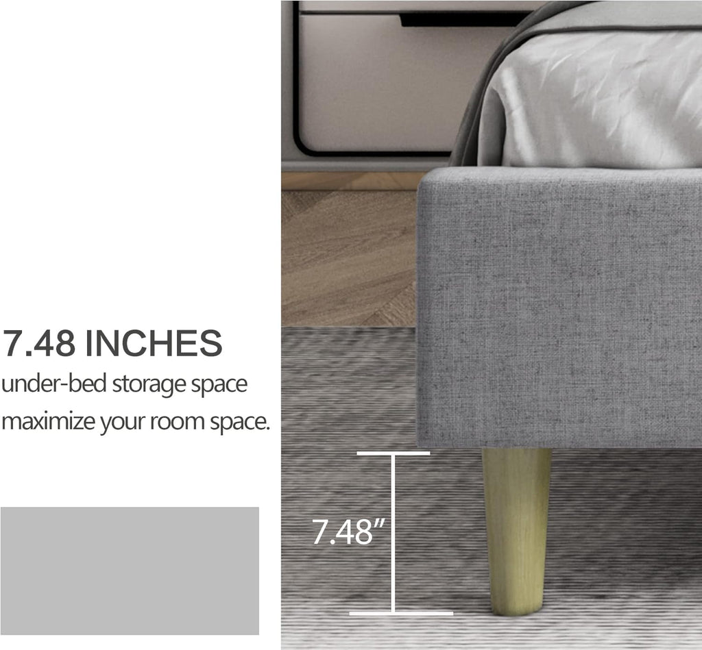 Twin Size Light Gray Linen Upholstered Bed Frame R33849