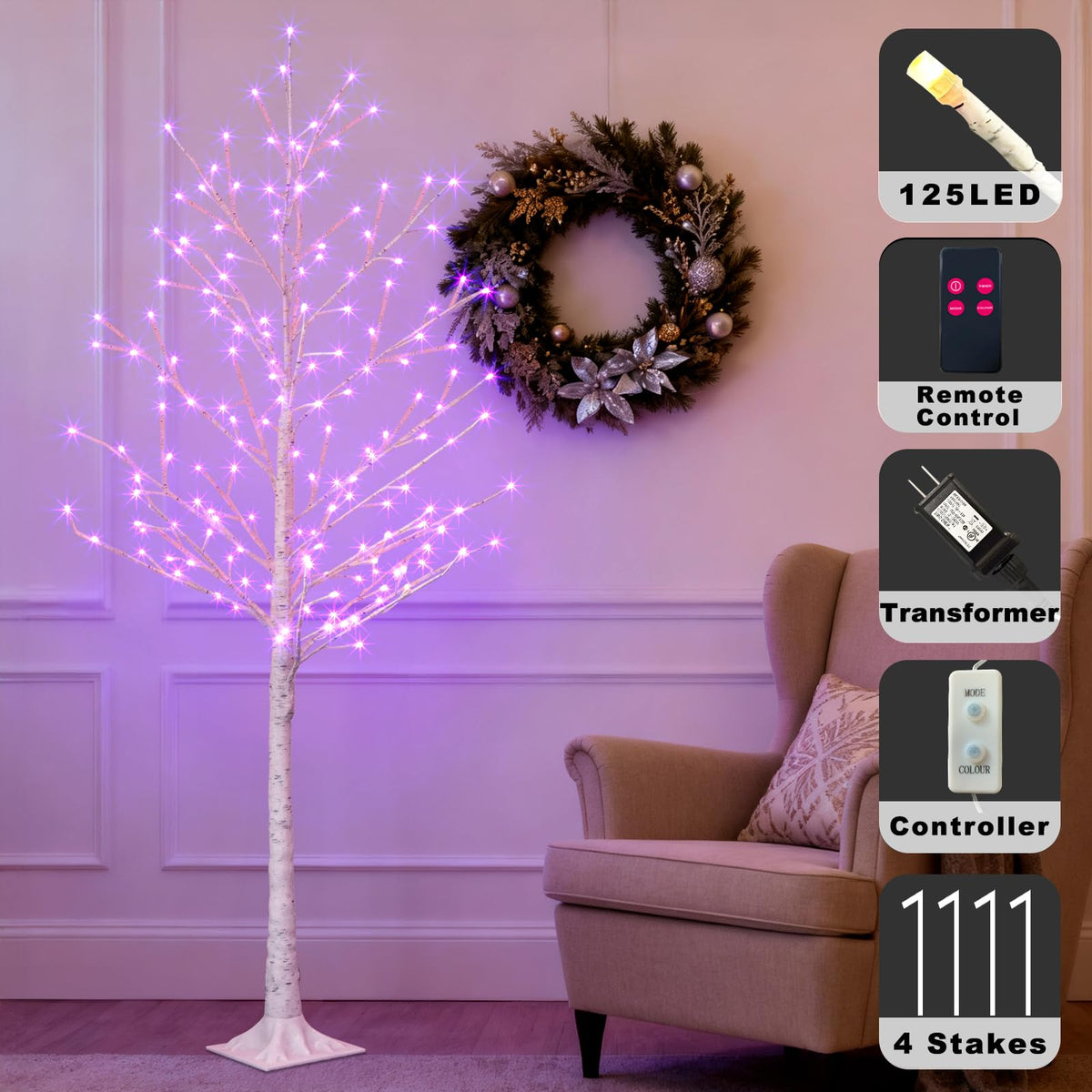 Multicolor Lighted Birch Tree 6FT T5417